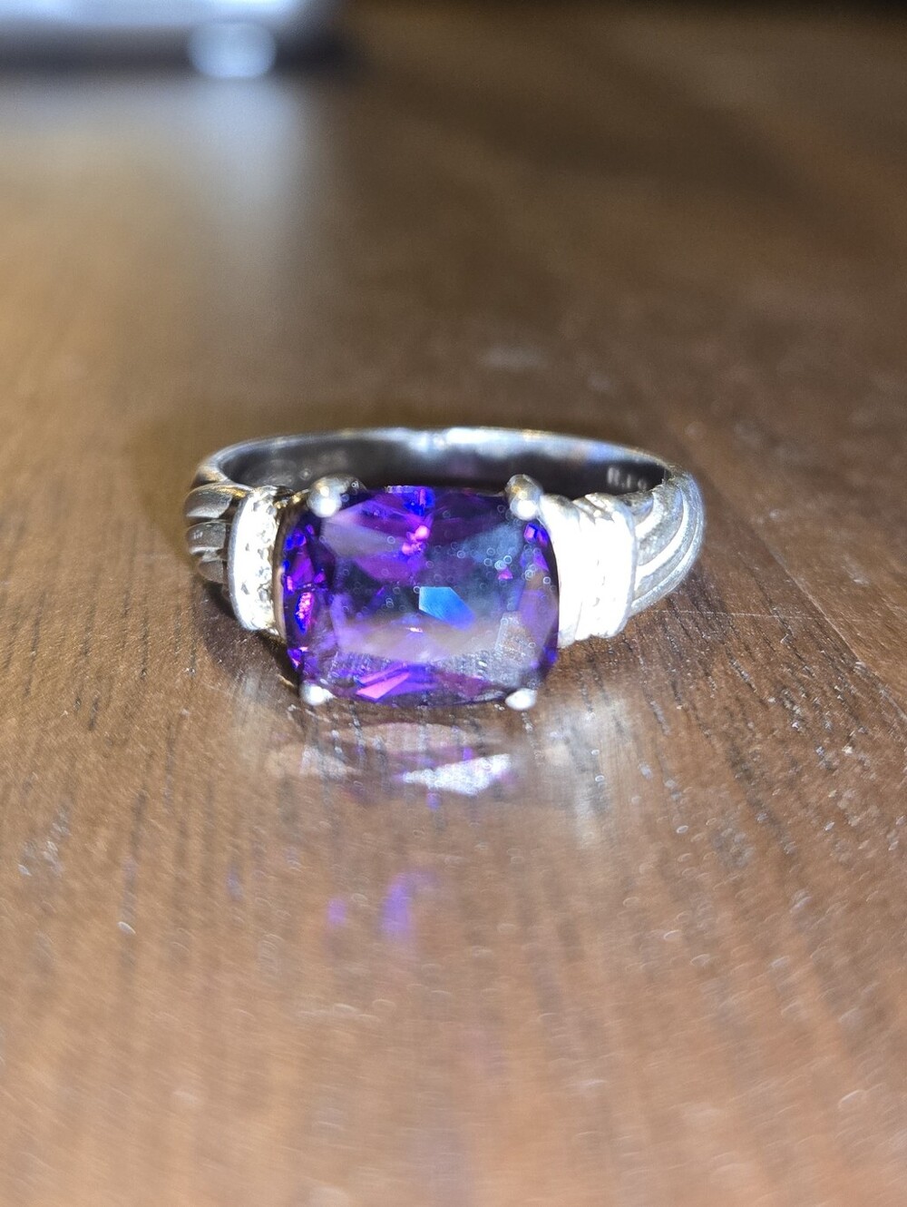 Avon Silver Ring with Purple Cushion-Cut Stone